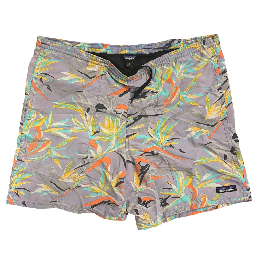 Patagonia Baggies Shorts Mens Small Purple Bird of Paradise Floral 5 Inch Inseam